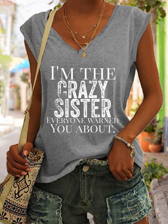 Crazy Sister Funny V-neck Tank Top
