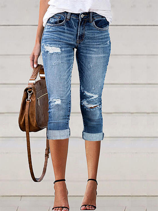 Plain Plus Size Pocket Casual Jeans