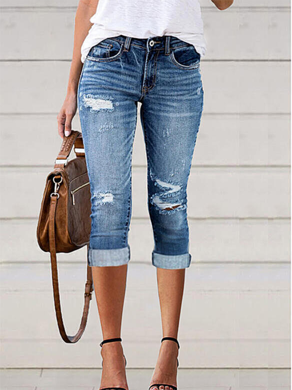 Plain Plus Size Pocket Casual Jeans