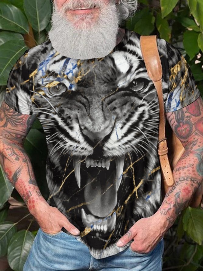 Men Tiger Printing Casual Fit Animal T-Shirt