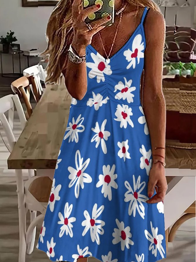 Womens Flower Art Print Casual Dress