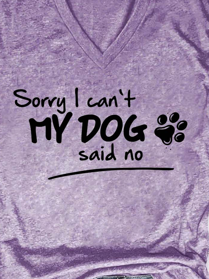 Women Dog Letter Printing Text Letters V Neck T-Shirt