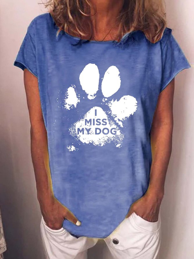 Women Dog Printing Crew Neck T-Shirt
