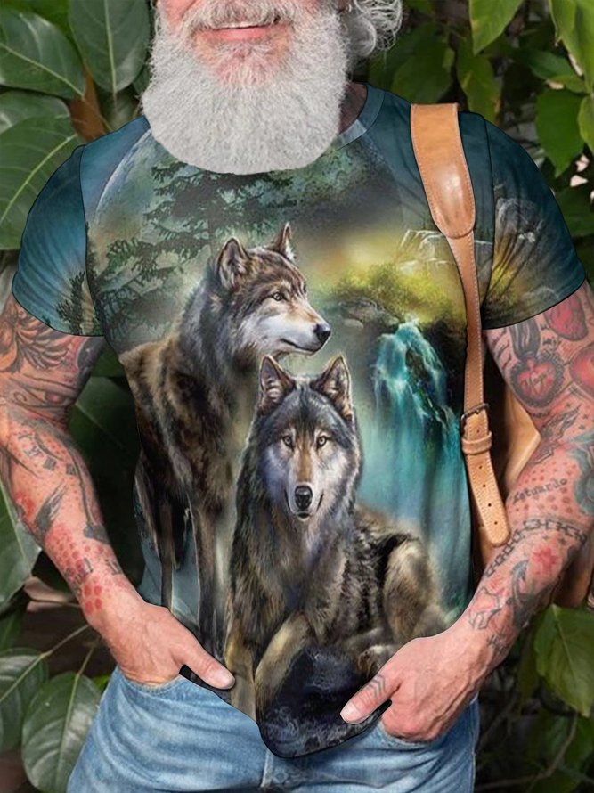 Men Wolf Crew Neck Casual T-Shirt