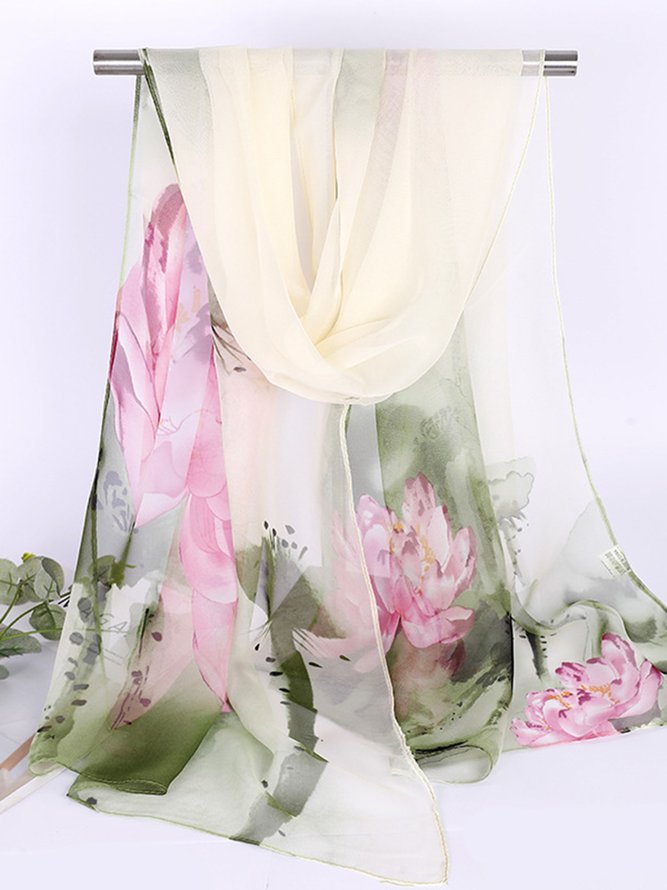 Women Floral All Season Vacation Printing Rayon Lightweight Vacation Vintage Style Silk Scarf Scarf
