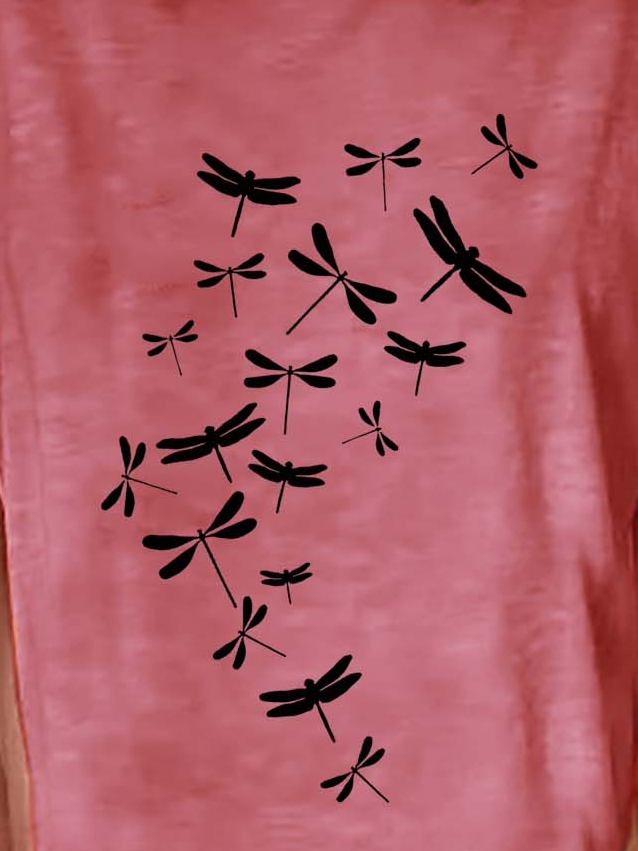 Women Fly Dragonfly Printing Crew Neck Loose T-Shirt