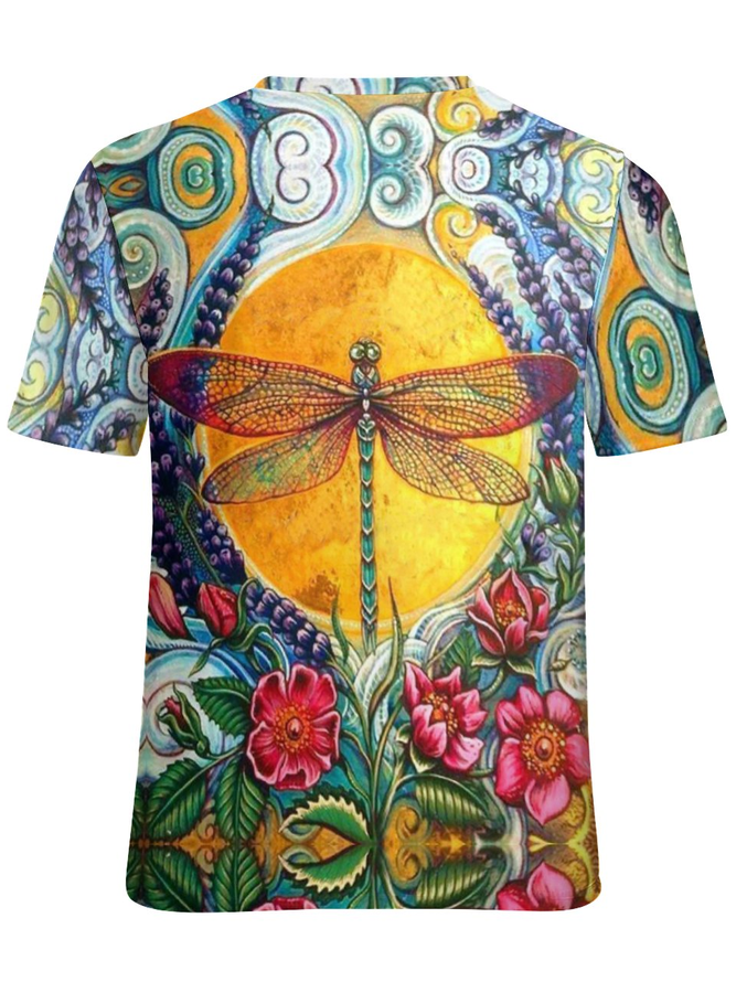 Women Dragonfly Crew Neck Simple T-Shirt