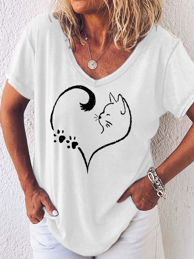 Women Cat Printing Regular Fit Casual T-Shirt