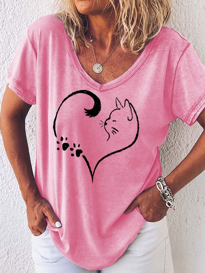 Women Cat Printing Regular Fit Casual T-Shirt