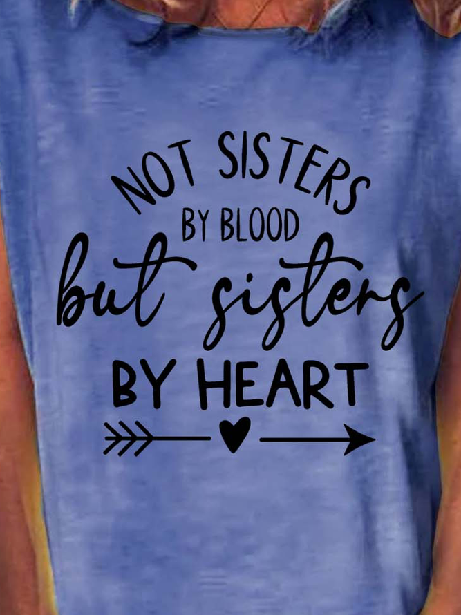 Women Sisters Printing Text Letters Casual Cotton-Blend T-Shirt