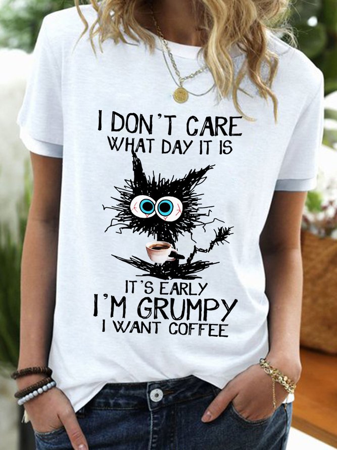 Womens Funny I Dont Care Black Cat Casual T-Shirt