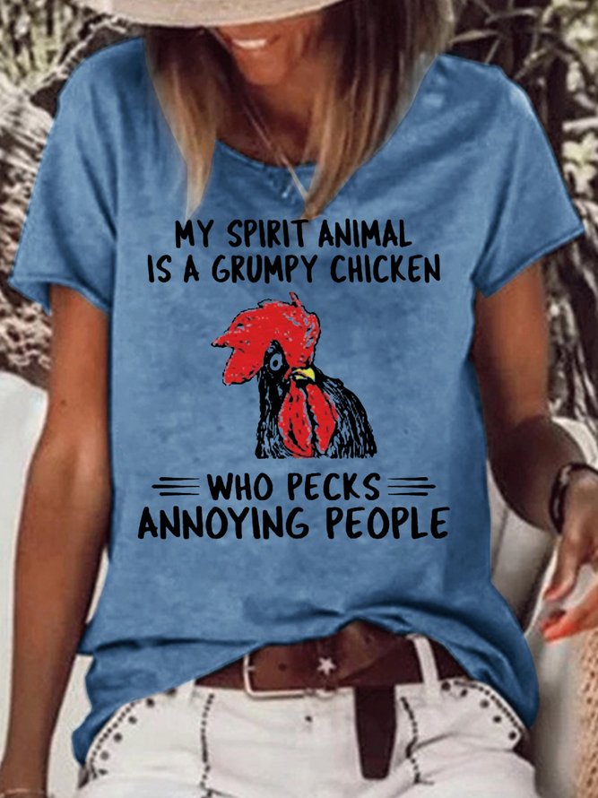 Womens My Spirit Animal Is A Grumpy Chicken Crew Neck Casual T-Shirt