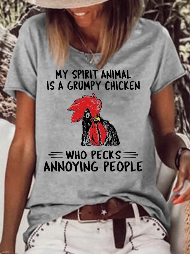 Womens My Spirit Animal Is A Grumpy Chicken Crew Neck Casual T-Shirt