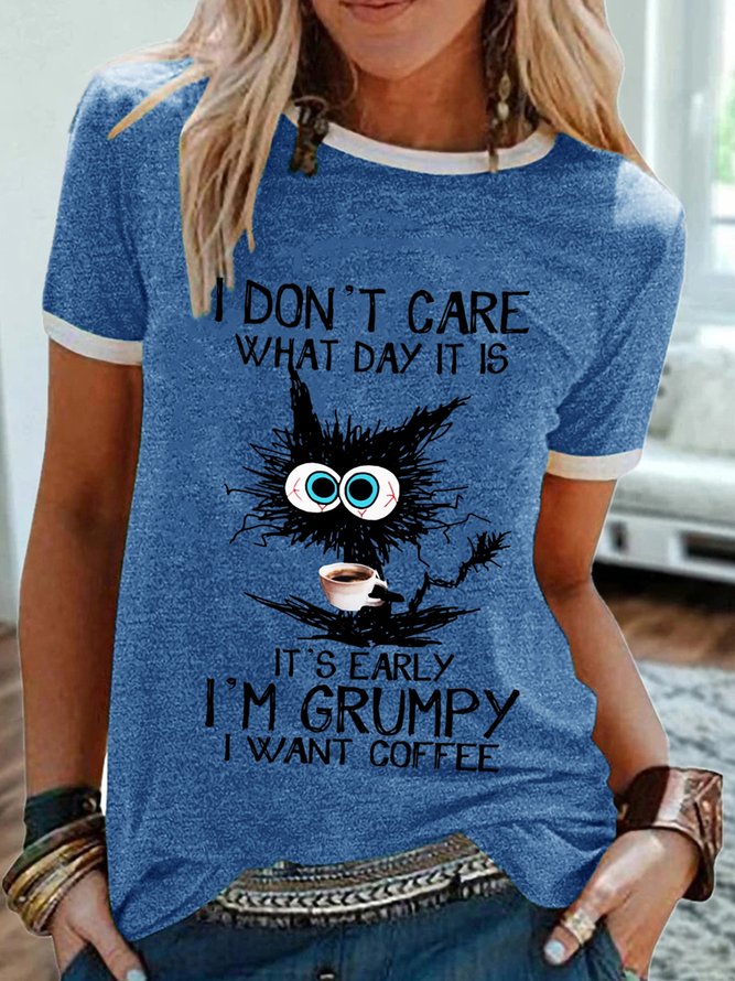 Womens Funny I Dont Care Black Cat Casual T-Shirt