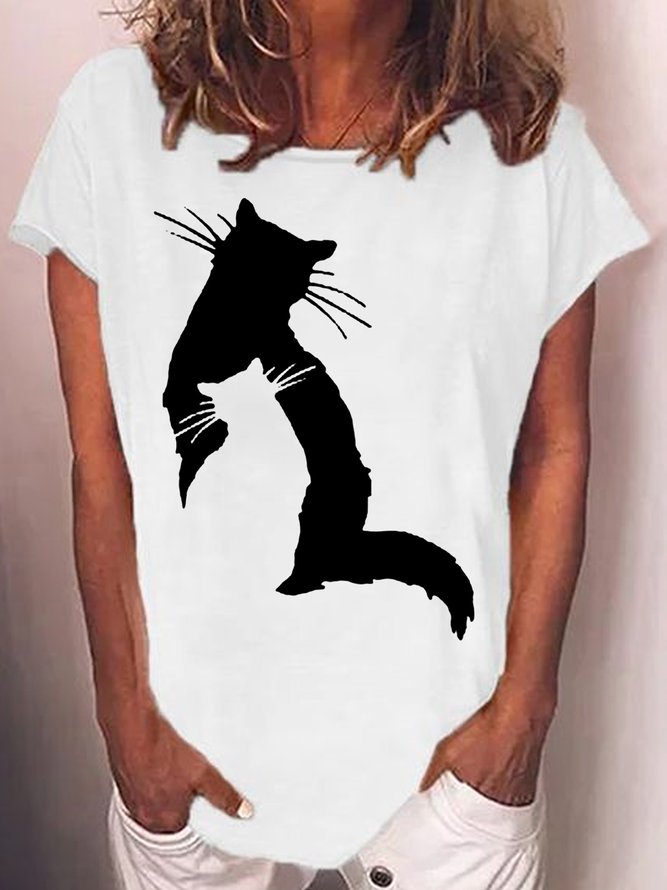 Womens Cat Print Casual T-Shirt