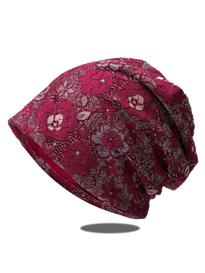Women Casual Floral All Season Cotton Windproof Household Lace Standard Regular Hats