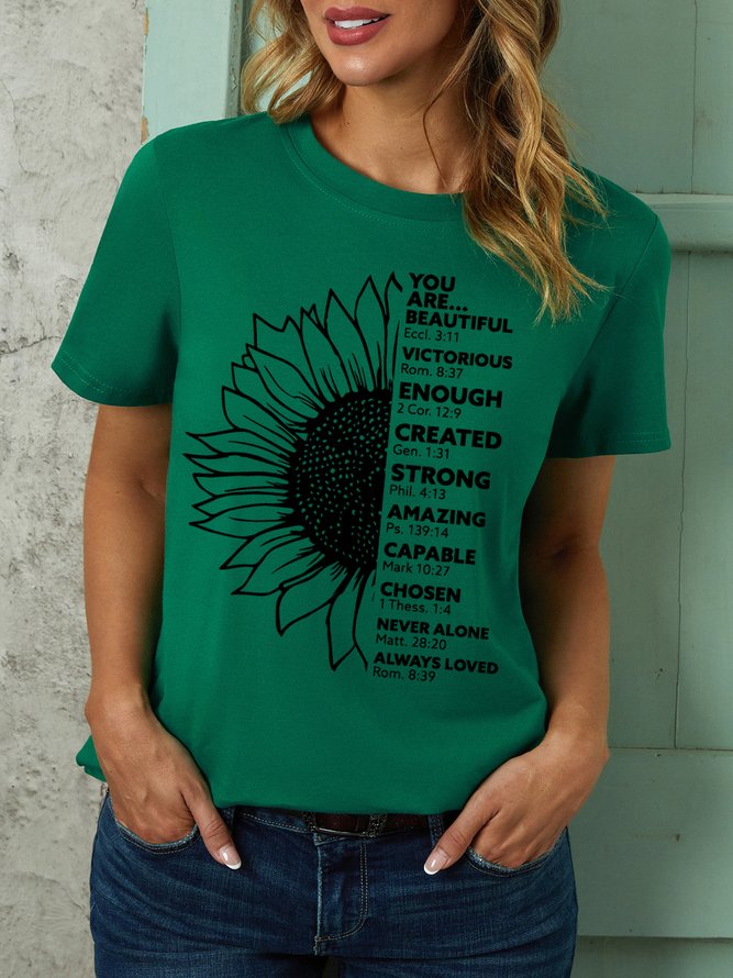 Sunflower Inspiration Christian Bible Verse Text Letters Simple T-Shirt