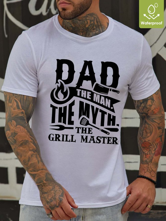 Men Dad Letter Loose Text Letters  Waterproof Oilproof And Stainproof Fabric Casual T-Shirt