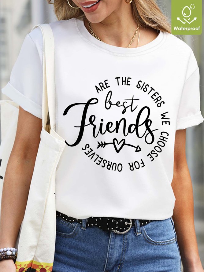 Women Sisters Letter Heart/Cordate  Waterproof Oilproof And Stainproof Fabric Casual Loose T-Shirt
