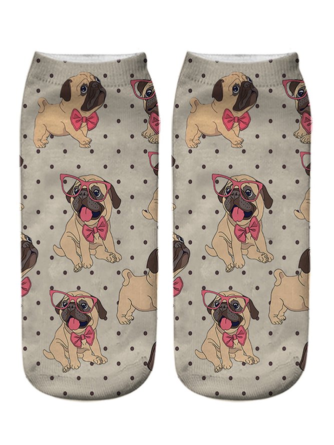 Women All Season Simple Dog Cotton Printing Breathable Best Sell Ankle Socks Regular Socks
