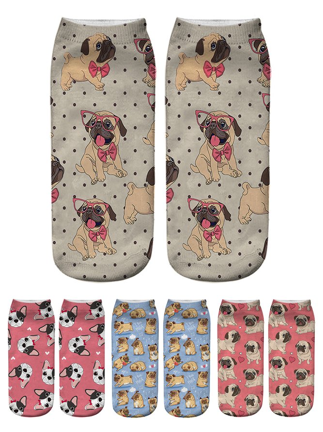 Women All Season Simple Dog Cotton Printing Breathable Best Sell Ankle Socks Regular Socks