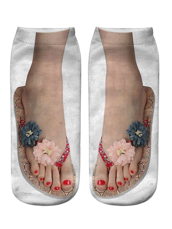 All Season Simple Human Body Cotton Printing Warmth Household Ankle Socks Regular Socks for Women