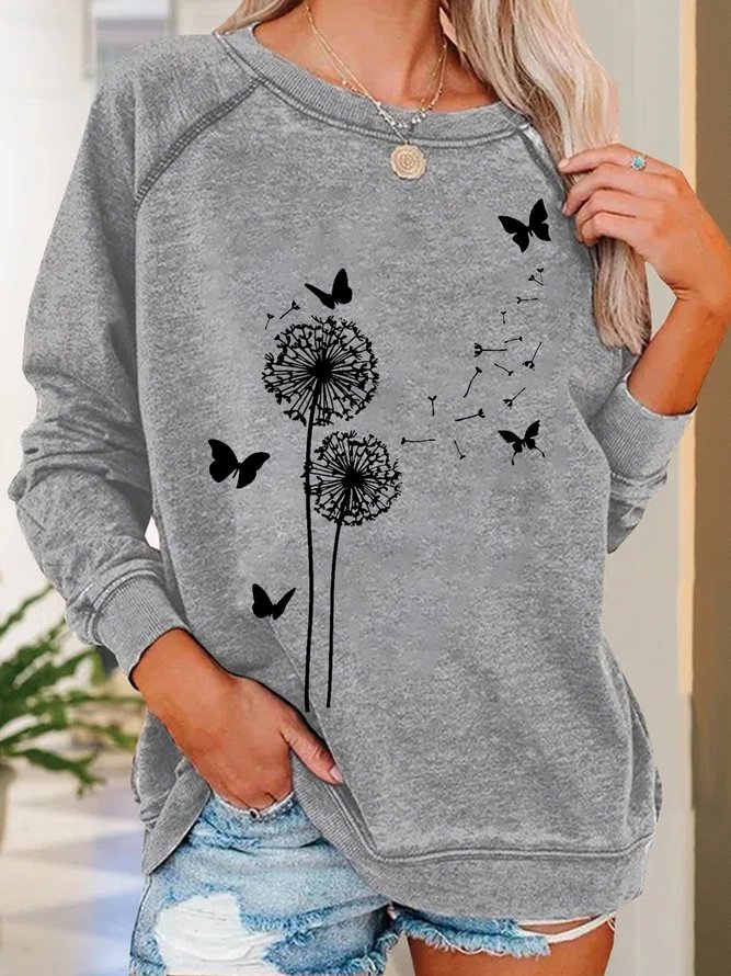 Women Butterfly Dandelions Text Letters Simple Sweatshirts