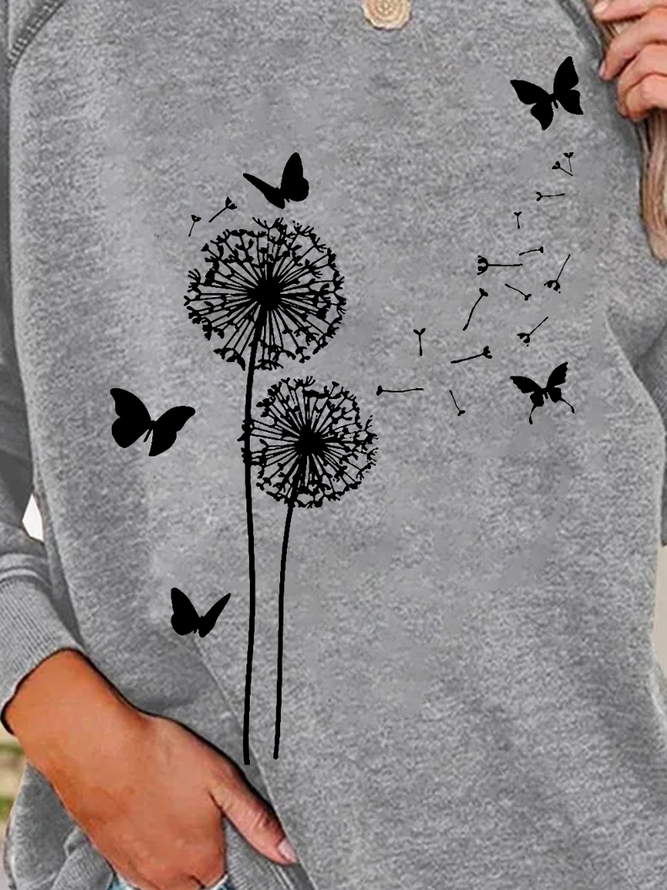 Women Butterfly Dandelions Text Letters Simple Sweatshirts
