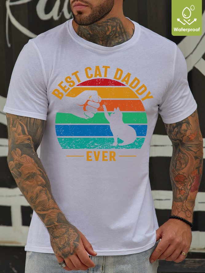 Waterproof, Oilproof And Stainproof Fabric Loose Crew Neck Cat T-Shirt