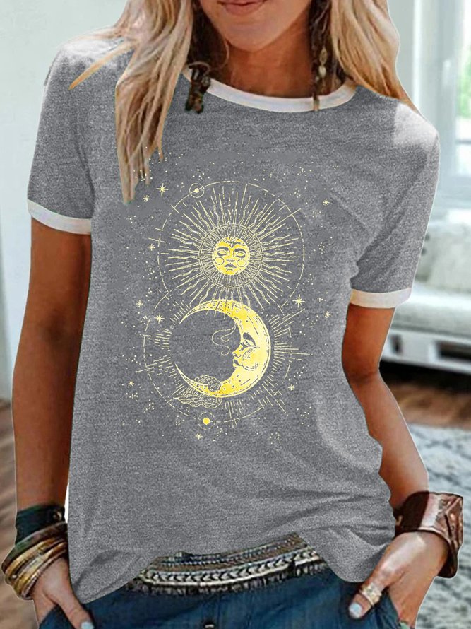 Womens Moon And Sun Print  Casual T-Shirt