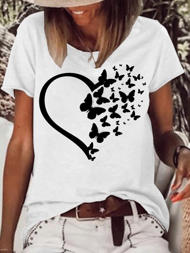 Womens Butterfly Heart print  Casual T-Shirt