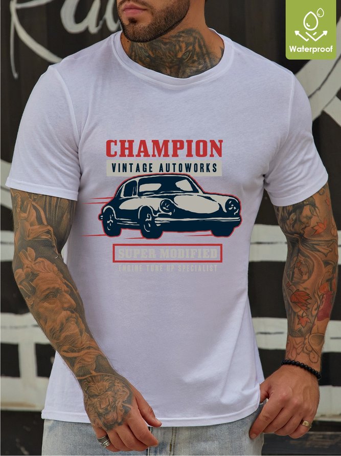 Vintage Autoworks Super Modified Waterproof Oilproof And Stainproof Fabric Men's Casual T-shirts