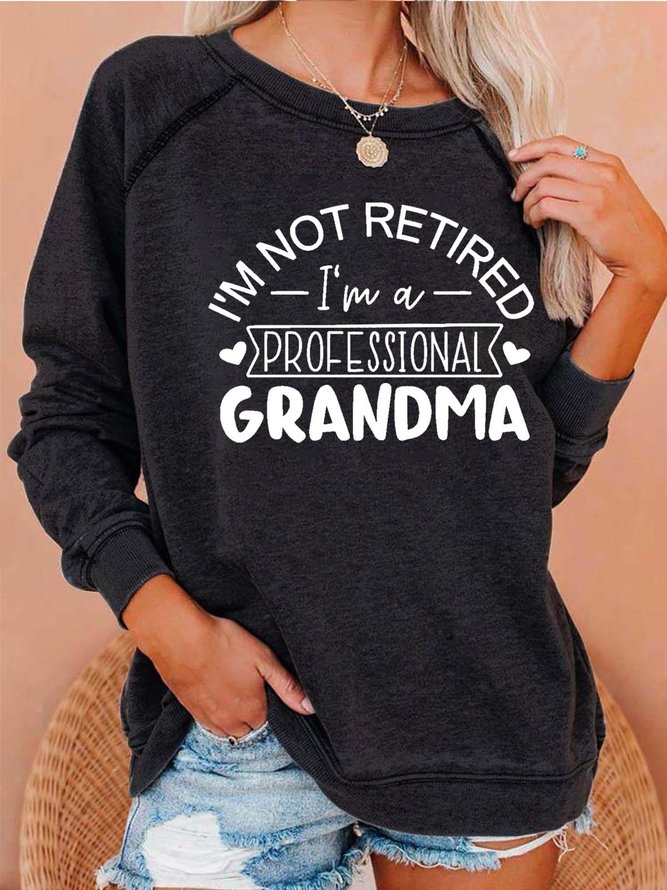 Women Grandma Cordate Letters Loose Crew Neck Sweatshirts