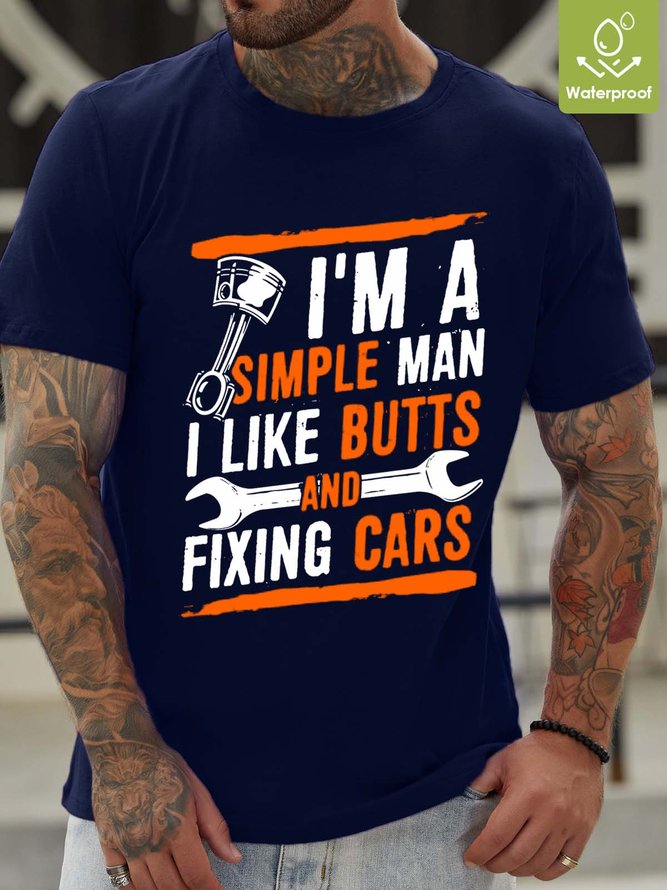Men Fixing Cars Butts Figure Text Letters T-Shirt