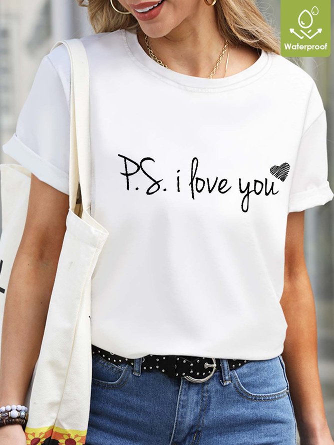 Women Family Love Cordate Letters Waterproof Oilproof Stainproof Fabric Casual T-Shirt