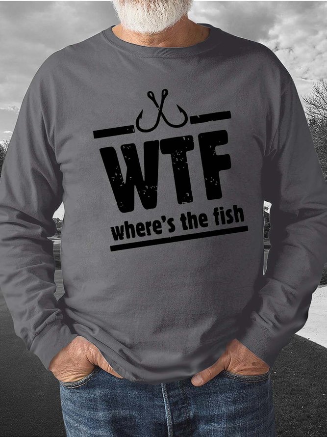 Men Fishing Figure Letters Casual Sweatshirt