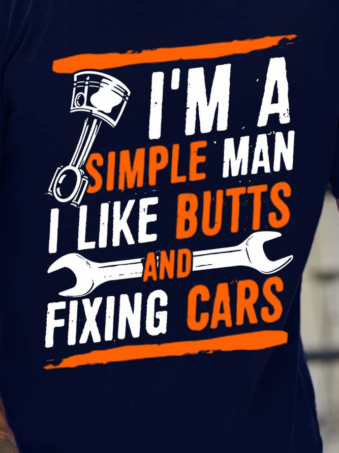 Men Fixing Cars Butts Figure Text Letters T-Shirt