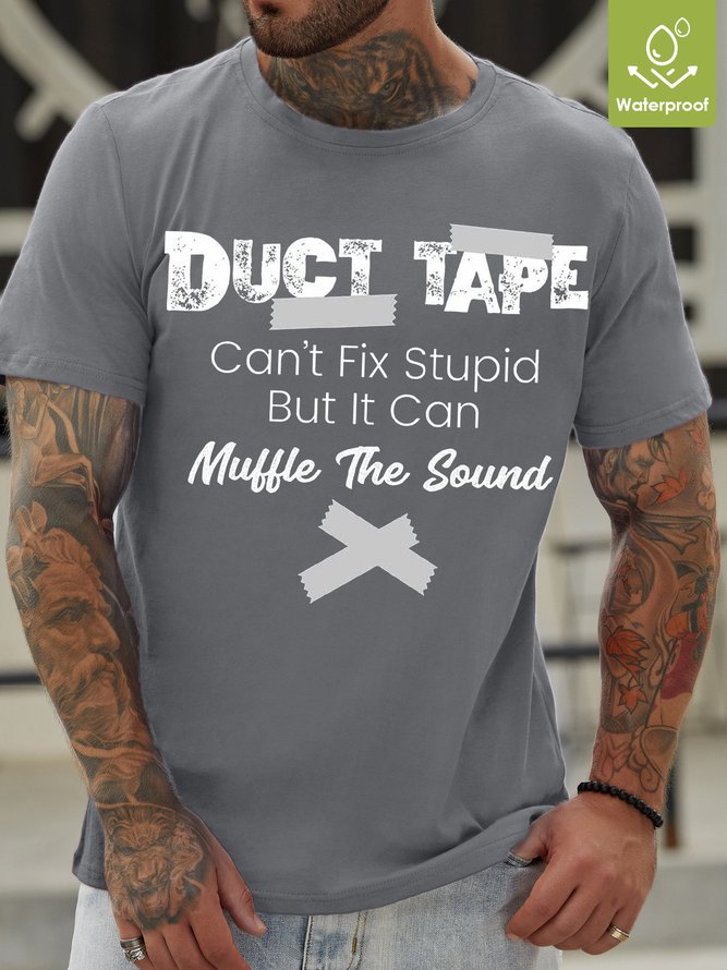 Womens Duct Tape Cant Fix Stupid Funny Letters Crew Neck T-Shirt