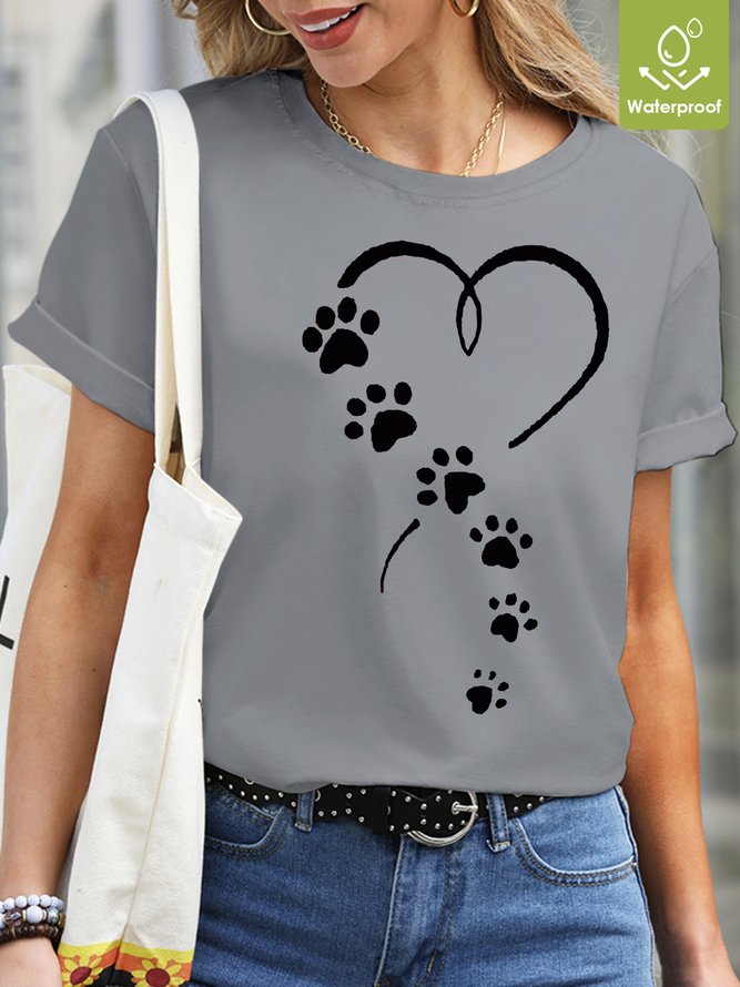 Womens Dog Paw Heart Dog Lover Crew Neck T-Shirt