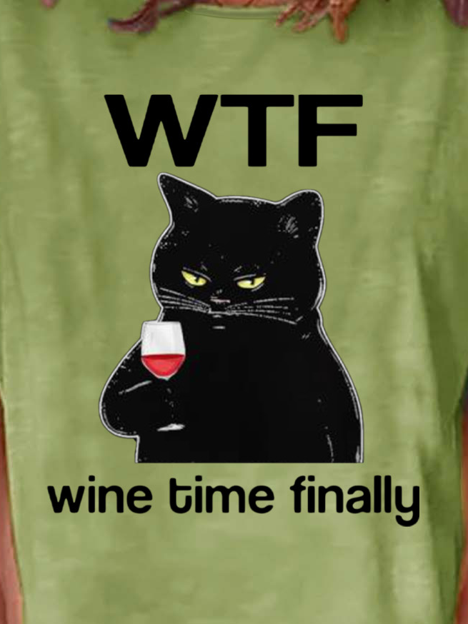 Lilicloth X Kelly WTF Wine Time Finally Women's Cat T-Shirt