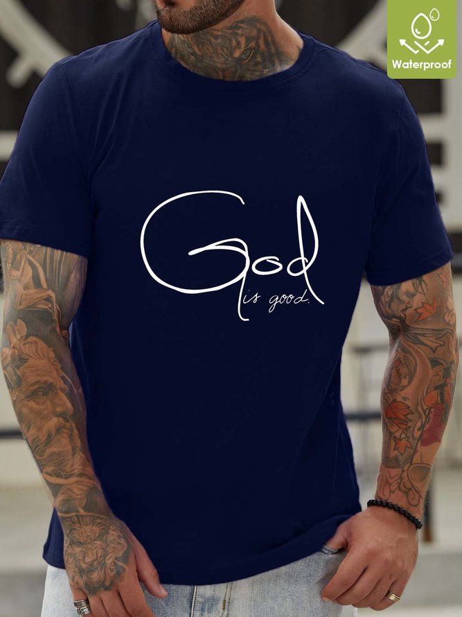 Men God Waterproof Oilproof Stainproof Fabric Letters Loose Casual T-Shirt