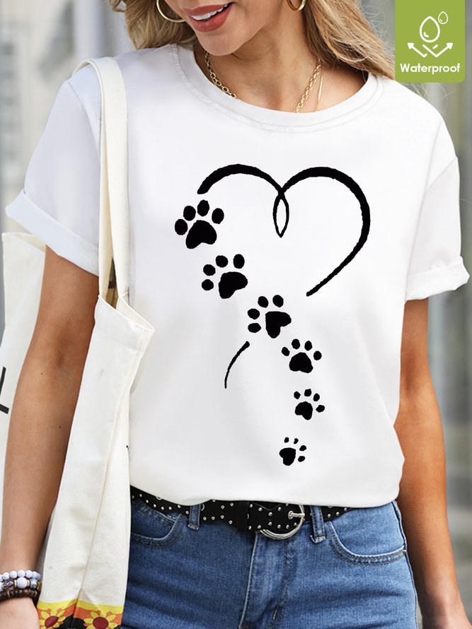 Womens Dog Paw Heart Dog Lover Crew Neck T-Shirt