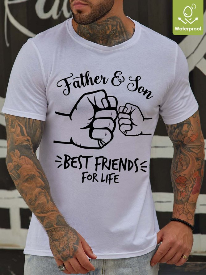 Men Father Son Letters Waterproof Oilproof And Stainproof Fabric Crew Neck T-Shirt