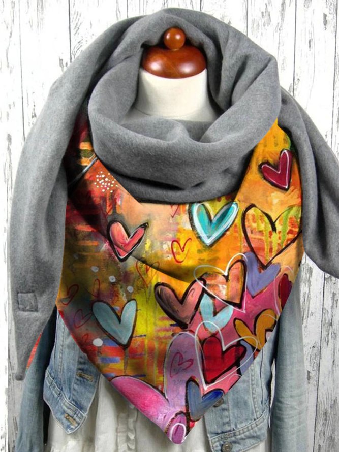 Women Casual All Season Heart/Cordate Printing Wicking Commuting Best Sell Polyester Cotton Scarf Scarf