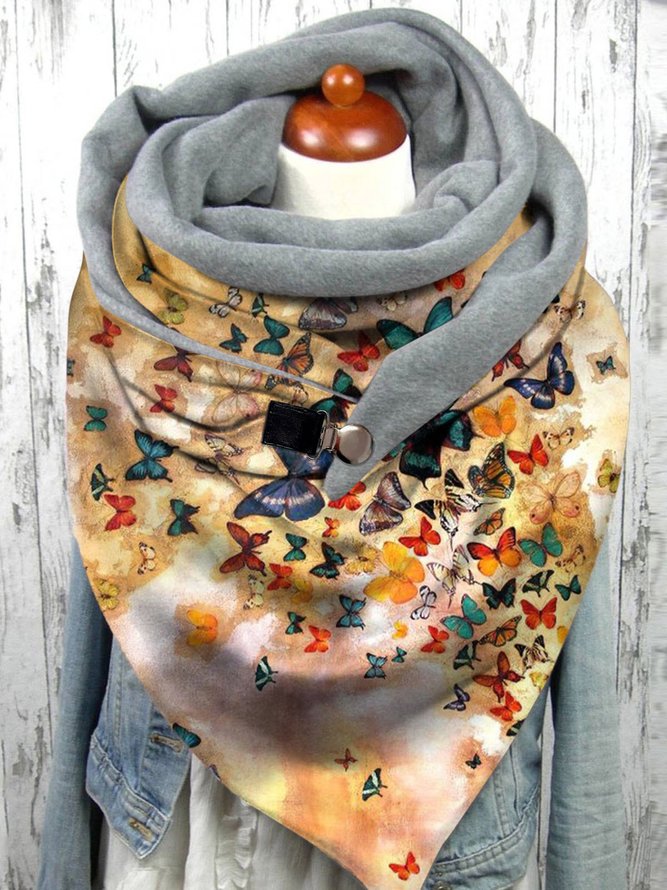 Women Casual Autumn Butterfly Printing Warmth Household Polyester Cotton Scarf Regular Scarf