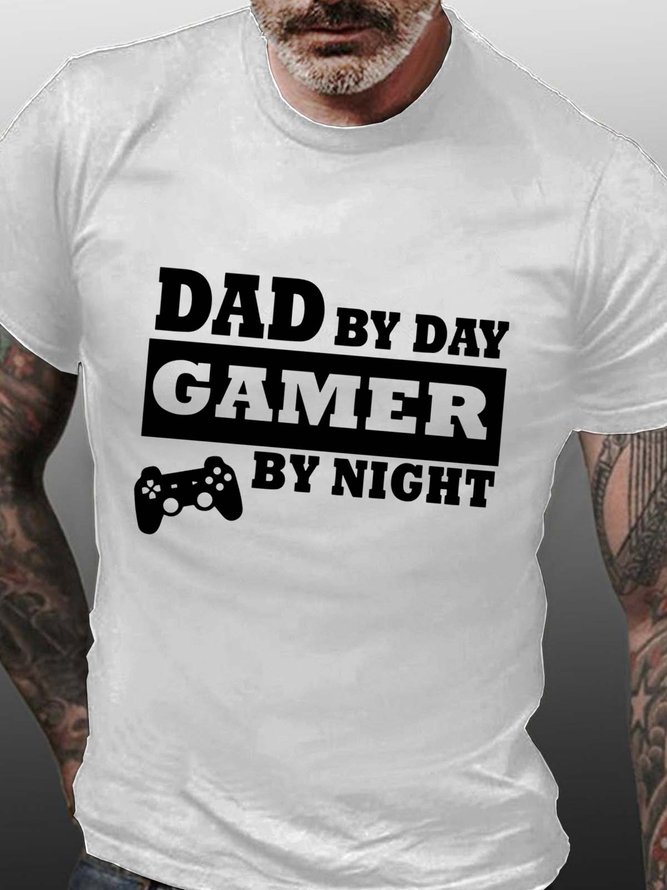 Men Dad Family Game Crew Neck Casual Text Letters T-Shirt