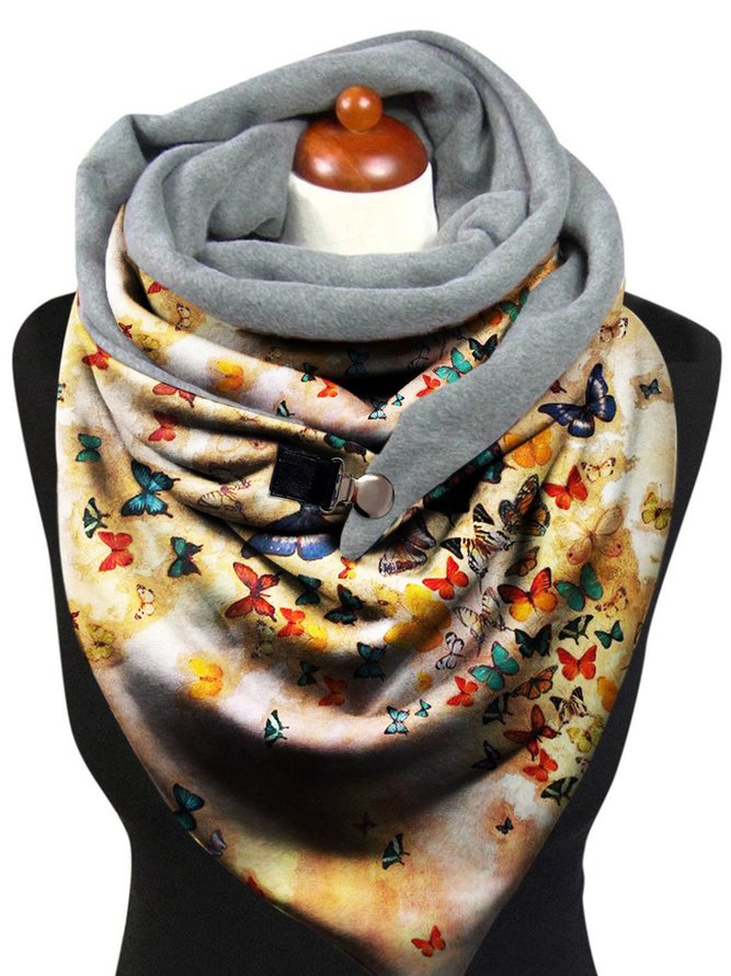 Women Casual Autumn Butterfly Printing Warmth Household Polyester Cotton Scarf Regular Scarf