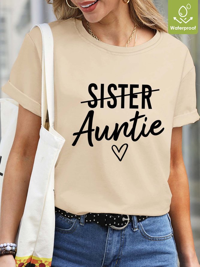 Women Auntie Family Letters Waterproof Oilproof And Stainproof Fabric Loose Casual T-Shirt