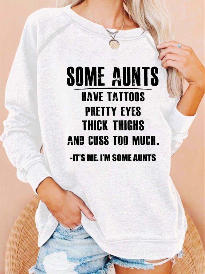 Women Auntie Tattoos Letters Crew Neck Casual Loose Sweatshirts