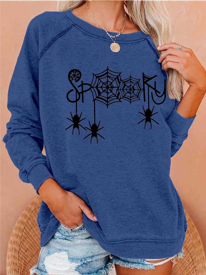 Women Spider Halloween Letters Crew Neck Sweatshirts
